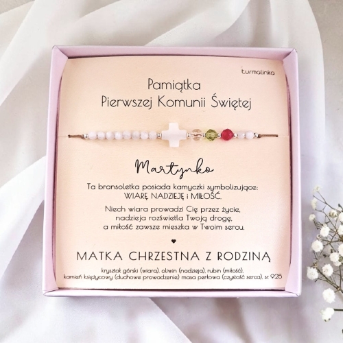 Bransoletka pamiątka pierwszej komunii świętej z dedykacją.jpg